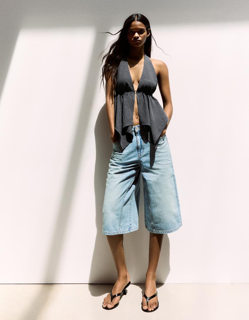 Halter neck tie top-Dark grey