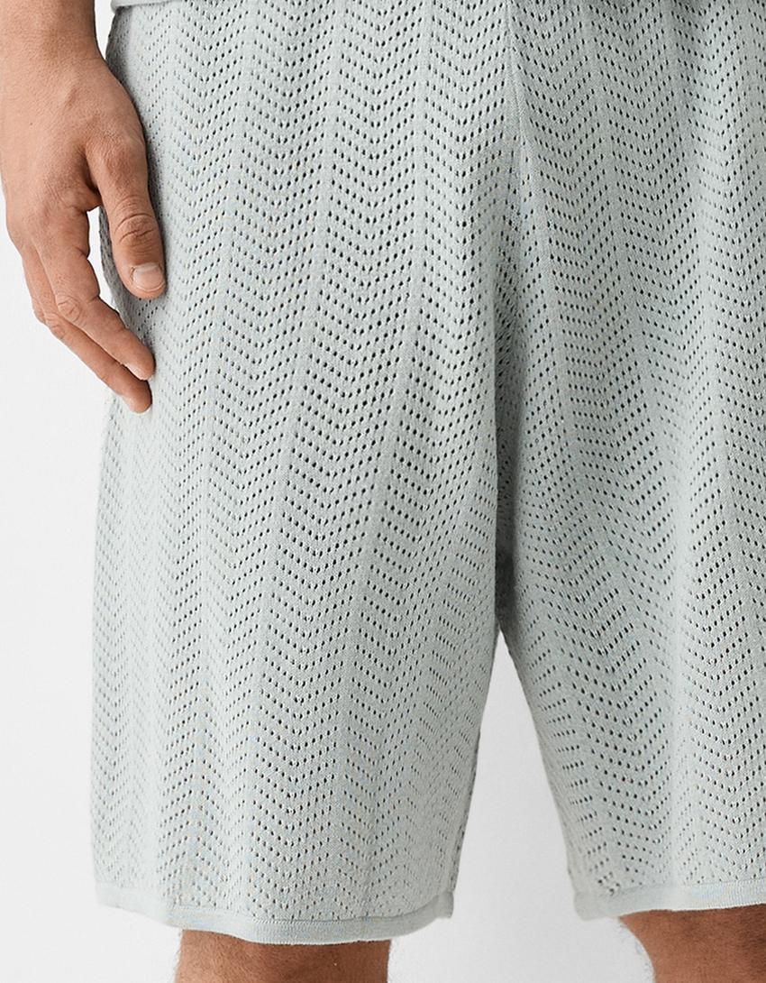 شورت برمودا مثقب بملمس بارز-فيروزي-5