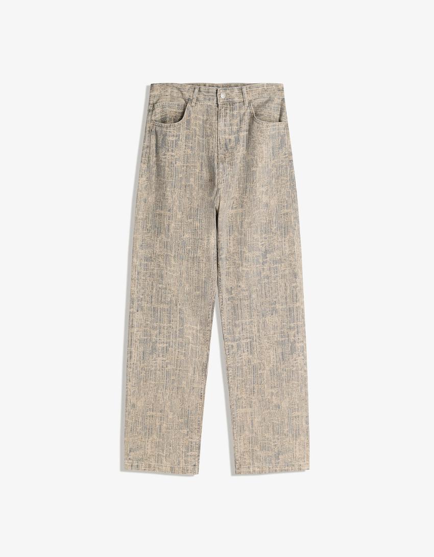 Pantalón barrel print-Marrón