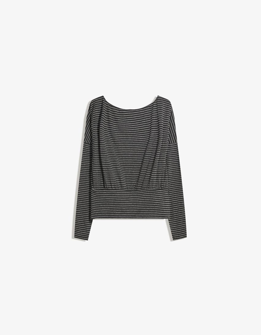 Tricou mânecă lungă brâu dungi-Gri închis