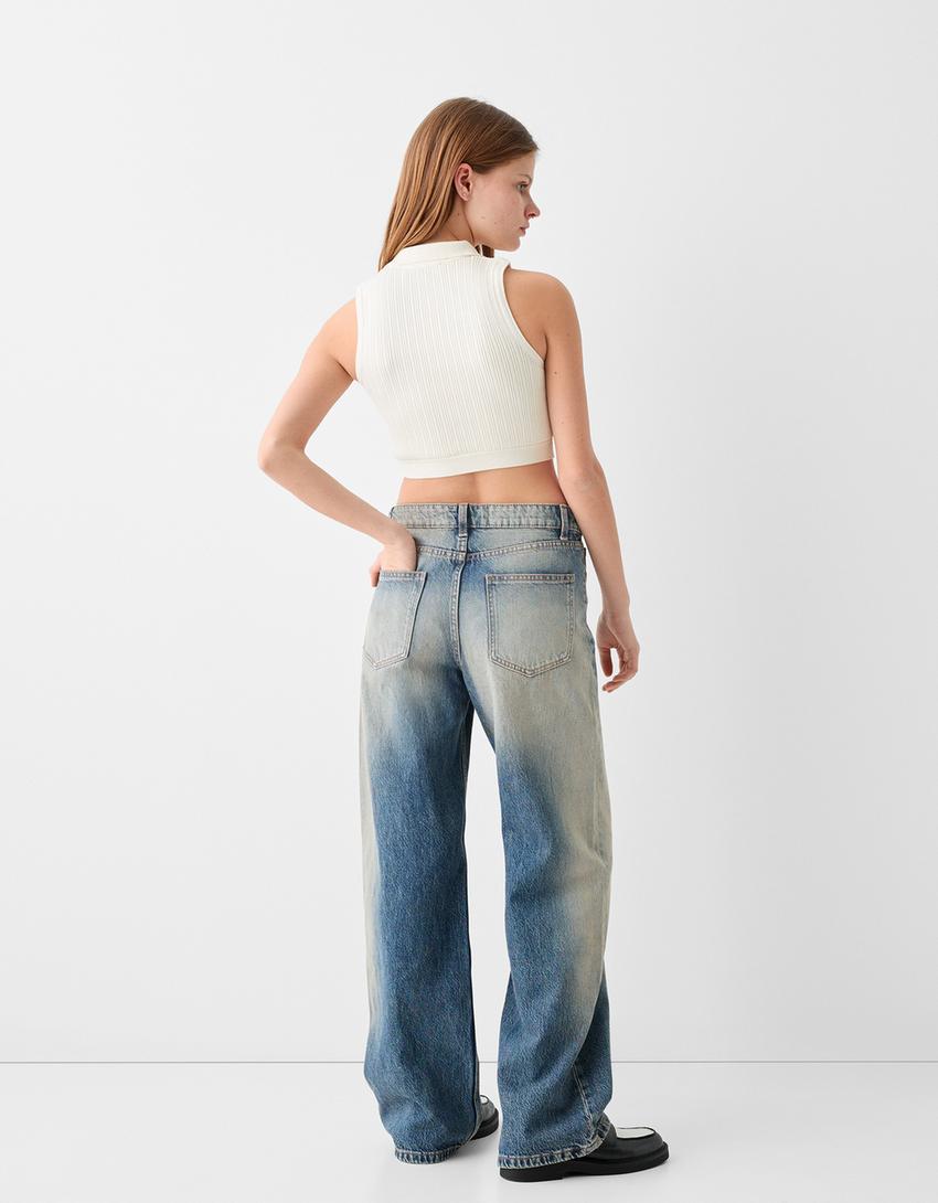 Sleeveless polo collar zip-up top-Cream-1