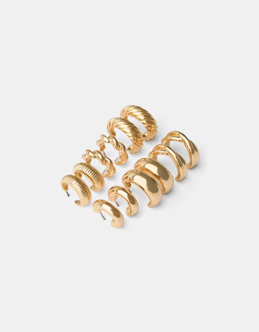 9er-Pack Ohrringe in Ring-Form-Gold