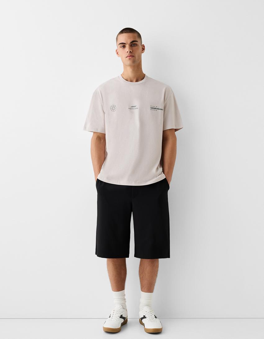 T-shirt manches courtes boxy fit imprimé-Gris-3