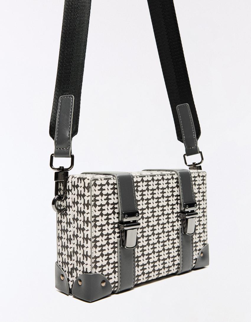 Monogram box bag with buckles-Grey Marl