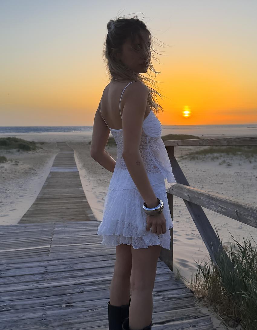 Ensemble top et jupe dentelle-Blanc cassé-1