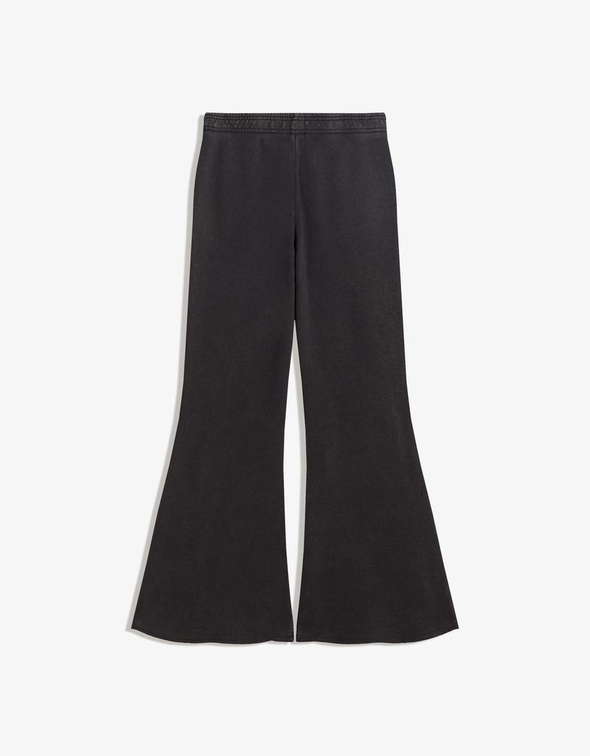 Pantalón flare felpa bajo deshilachado-Gris oscuro