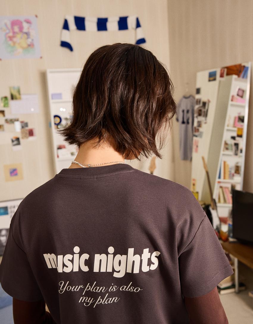 Short sleeve print T-shirt-Brown