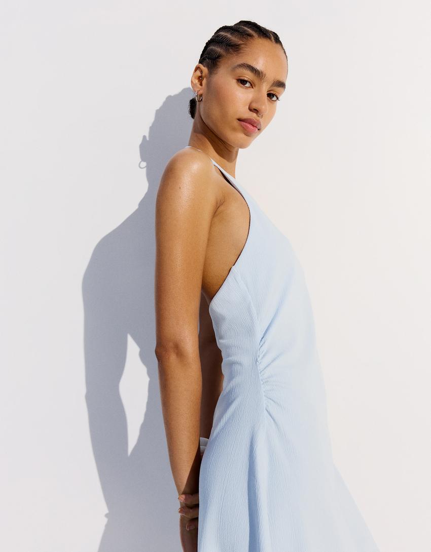 Mini-Neckholderkleid-Hellblau