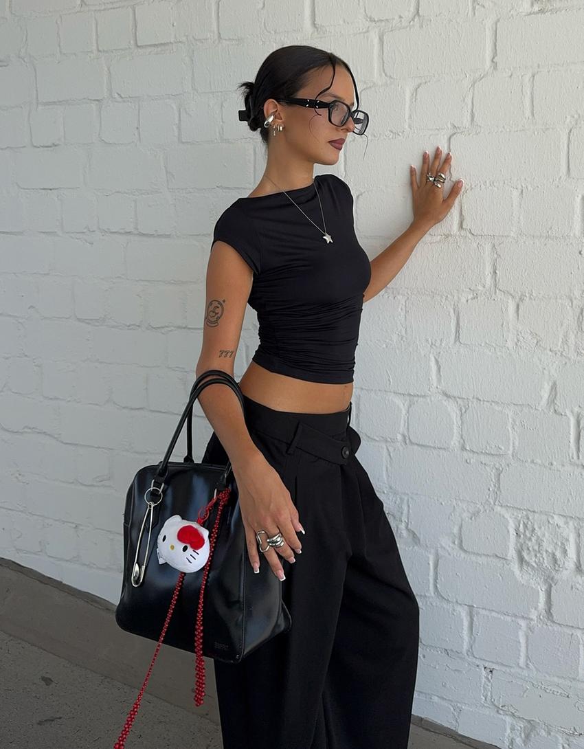 Tailored fit trousers with crossover waist-Black-2