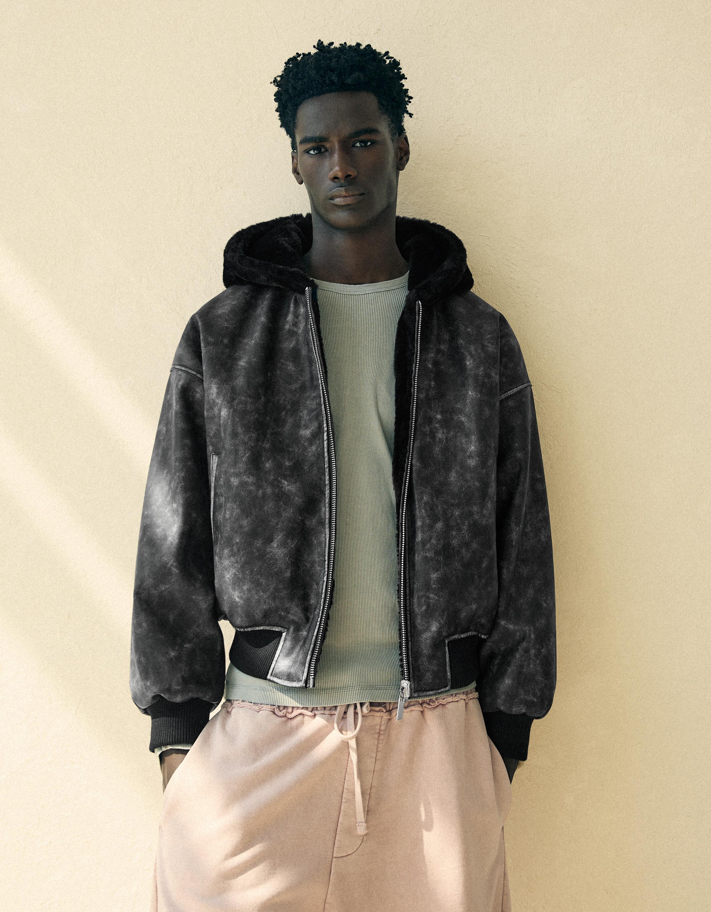 Reversible faux fur hooded jacket — Black
