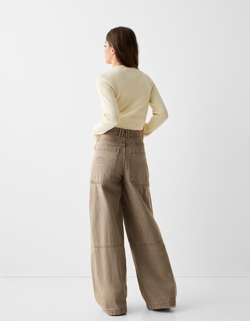 Wide-leg skater-fit twill trousers-Brown