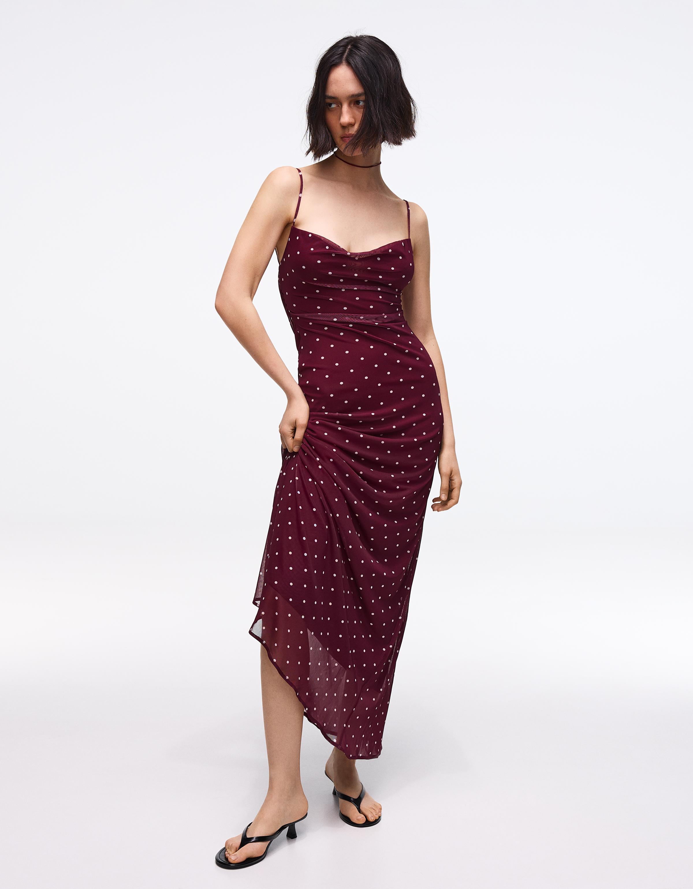 Midi dress with corset-style back and straps — Red