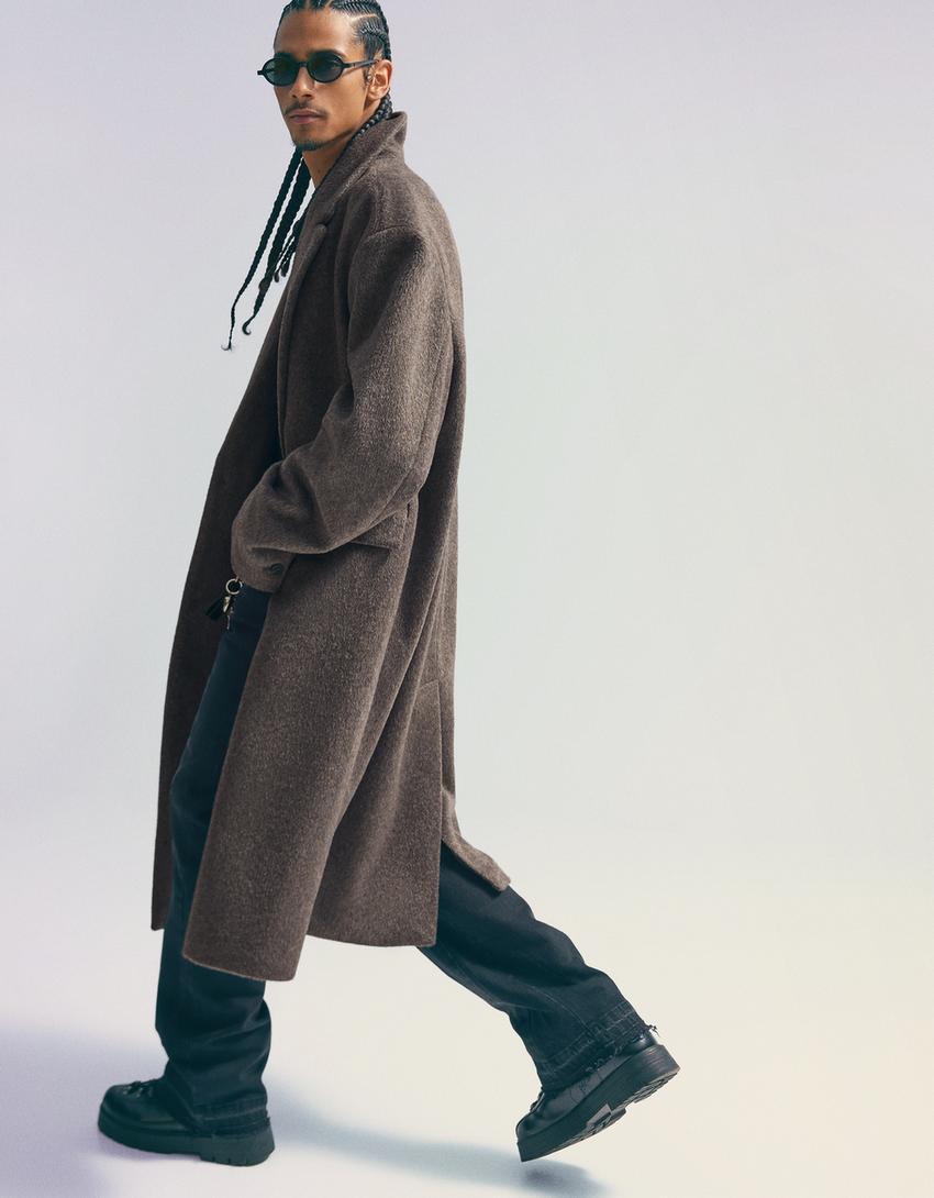 Brushed effect coat-Grey