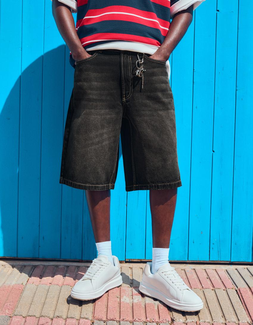 Bermuda denim baggy-Negro