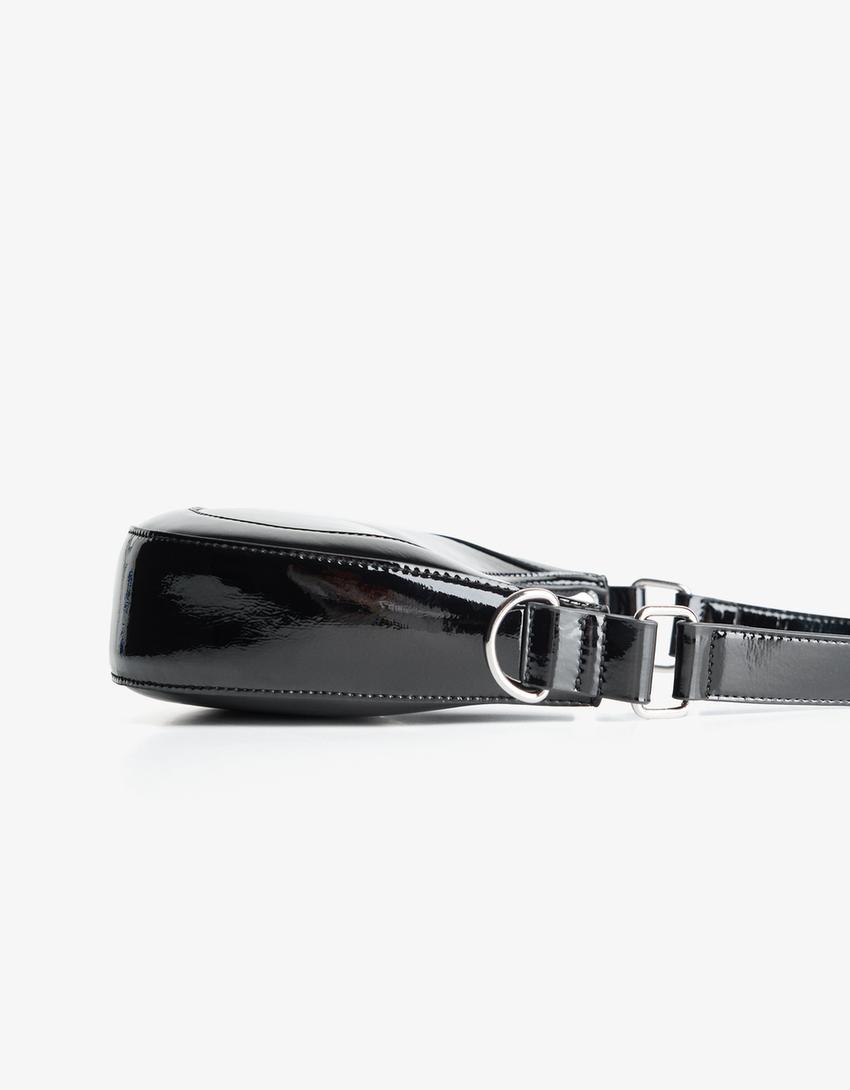 Patent effect shoulder bag-Black