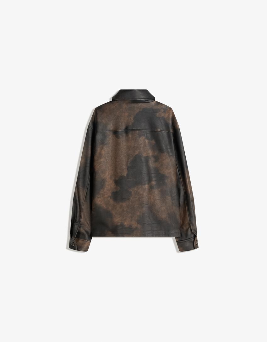 Leather effect boxy-fit overshirt-Brown