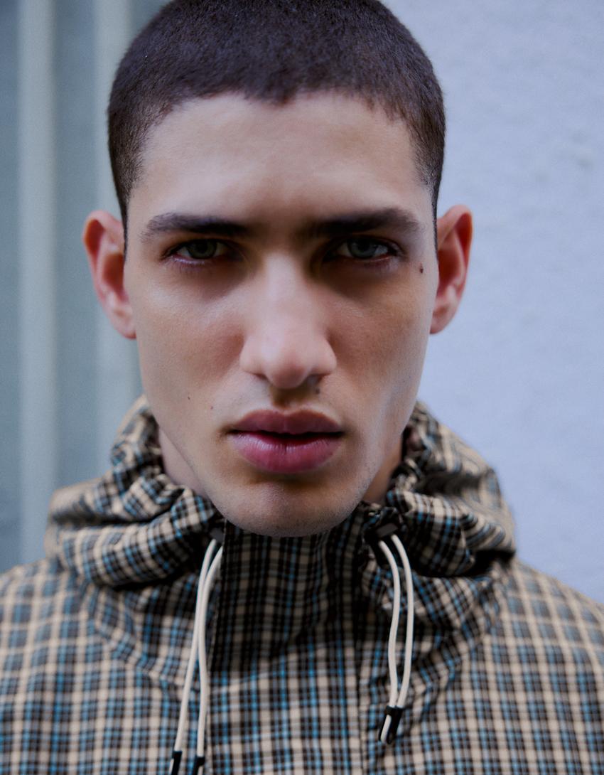 Oversize plaid technical jacket-Light blue