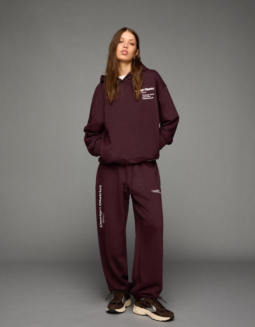 Kapuzenpullover mit Print-Bordeaux
