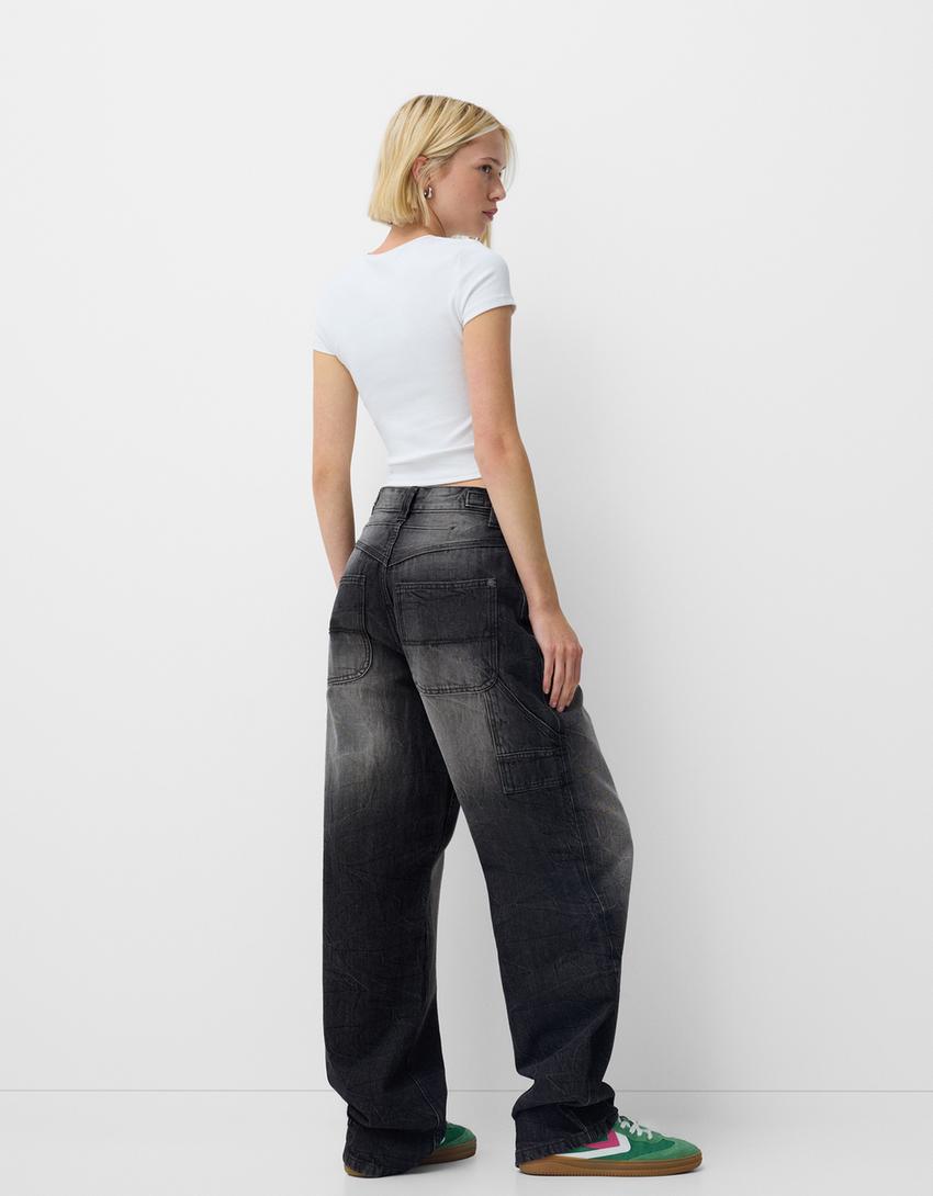 Wide balloon-fit carpenter jeans - BSK Teen | Bershka