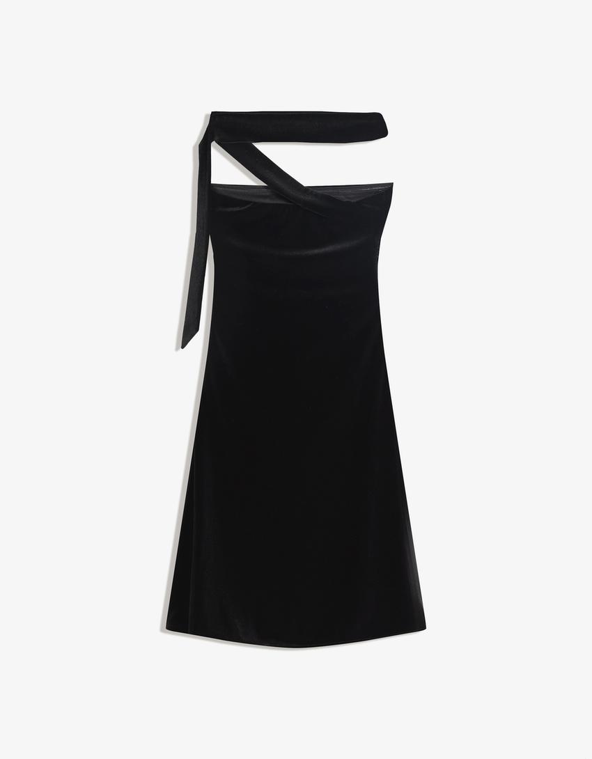 Vestido mini bandeau velvet pañuelo-Negro