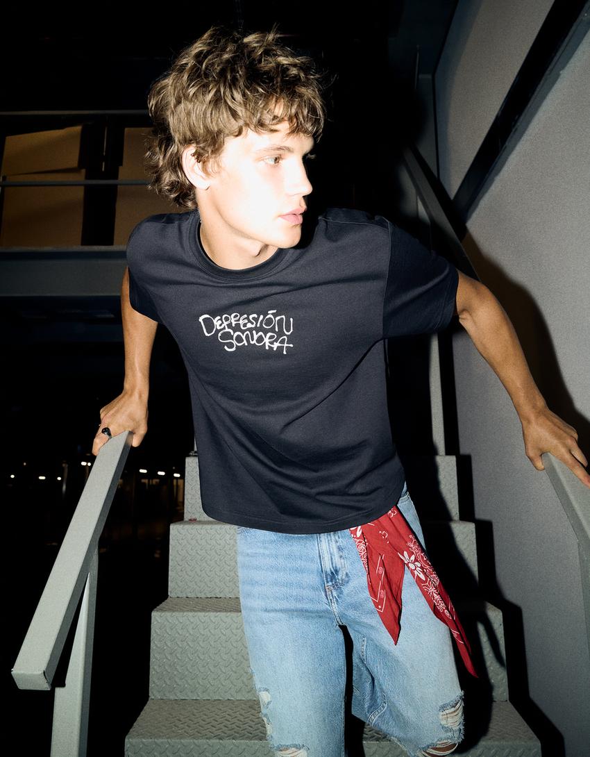 T-shirt manches courtes imprimé DEPRESION SONORA-Marine