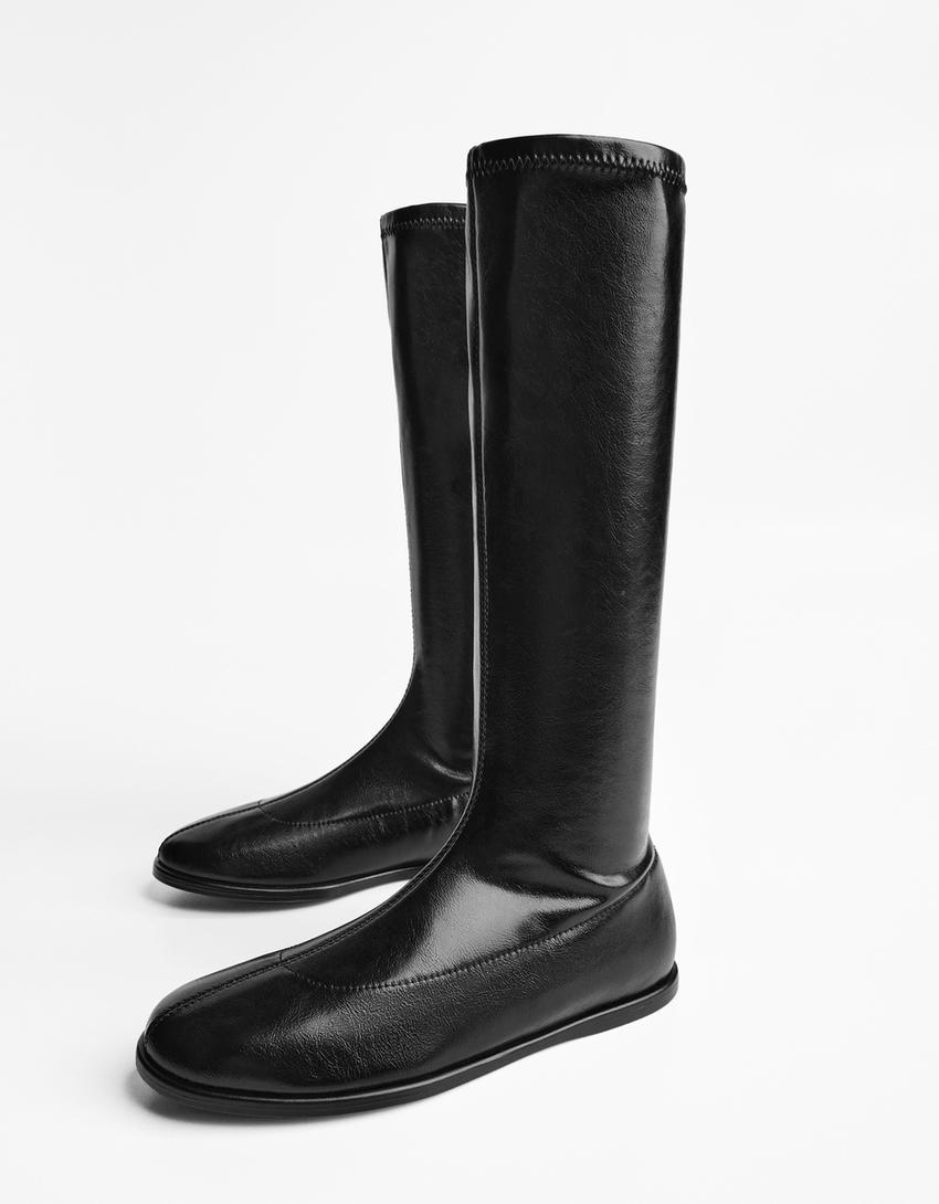 Flache Stretch-Stiefel-Schwarz-3