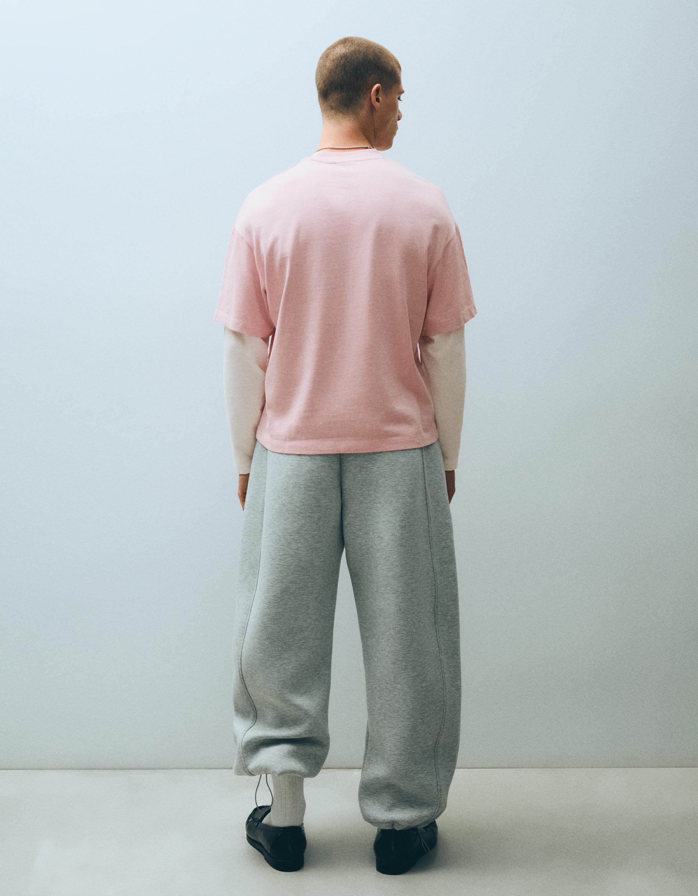 Contrast double-sleeve T-shirt — Pink