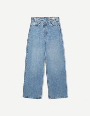 Wide leg jeans with crossover waist — Light blue 5