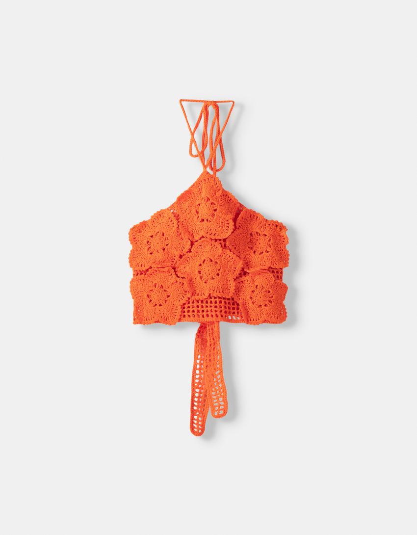 Çiçekli kroşe top-Turuncu-4