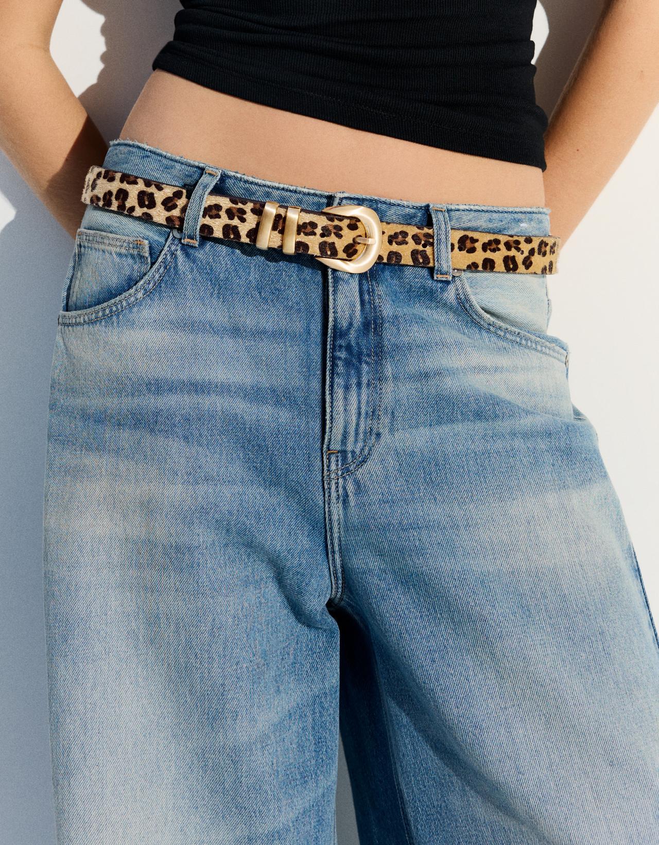 Animal print buckle belt — Brown