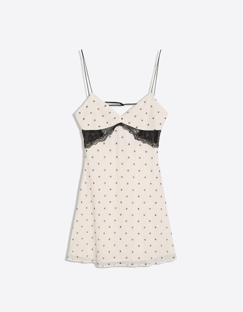 Tule mini-jurk met bandjes-Ecru