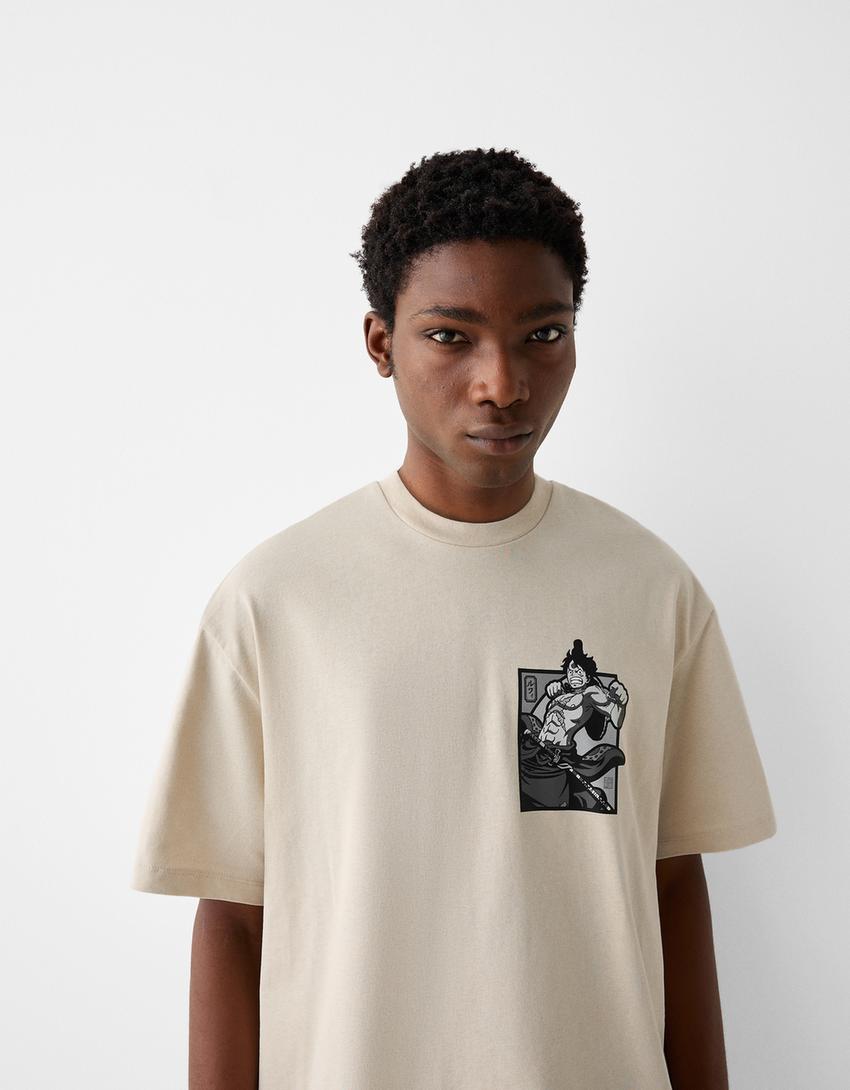 T-shirt One Piece manches courtes boxy fit imprimé-Camel-2