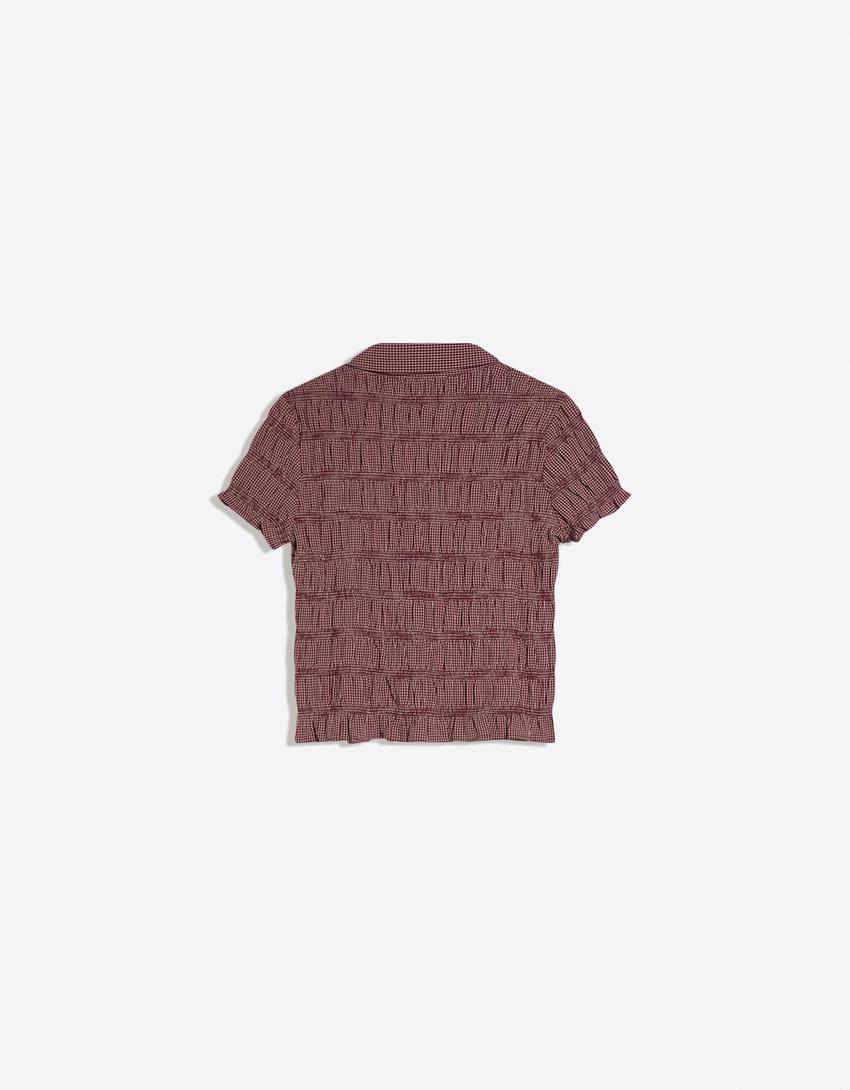 Camisa manga corta fruncida-Granate