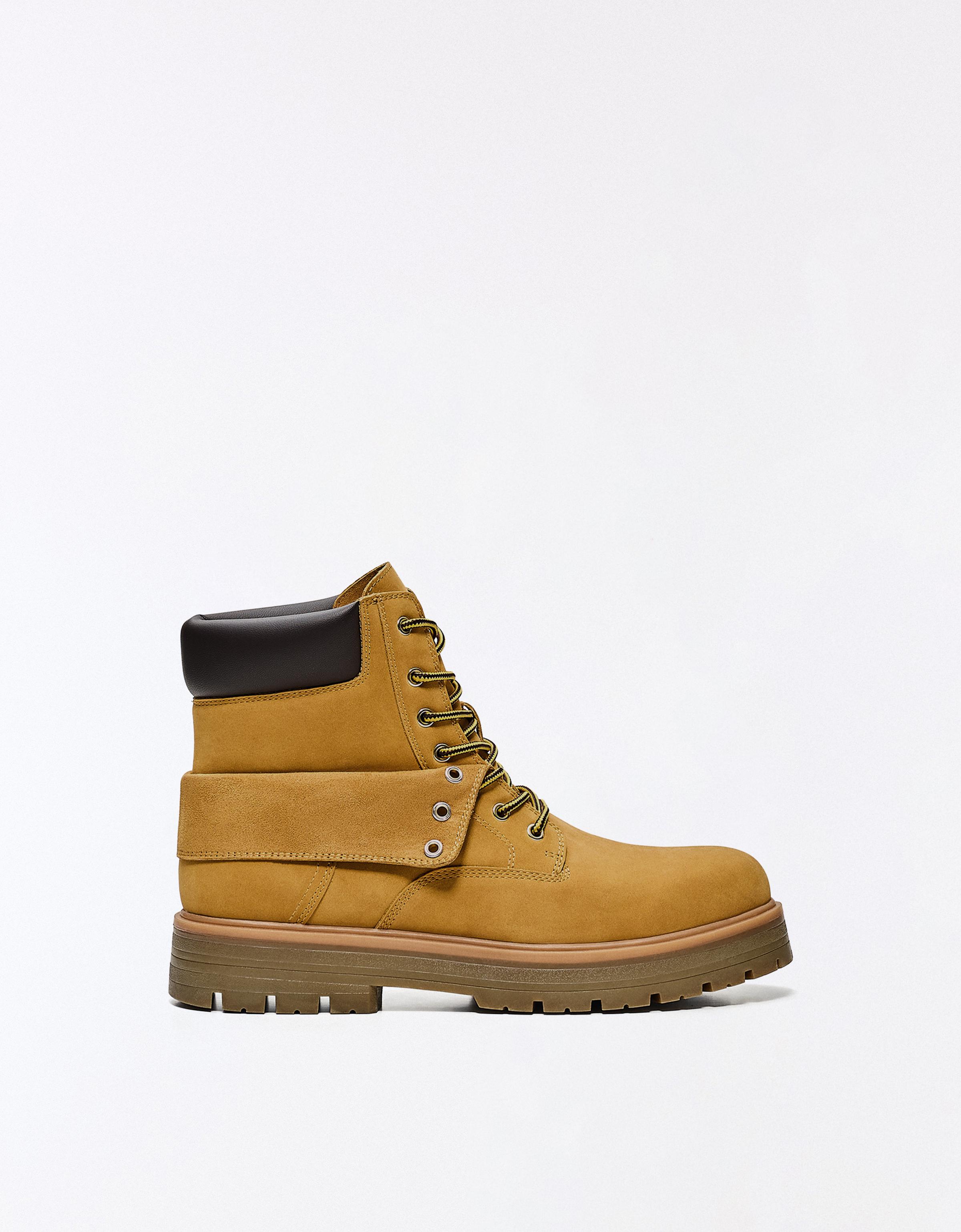 LACE-UP WORKER ANKLE BOOTS — SAND