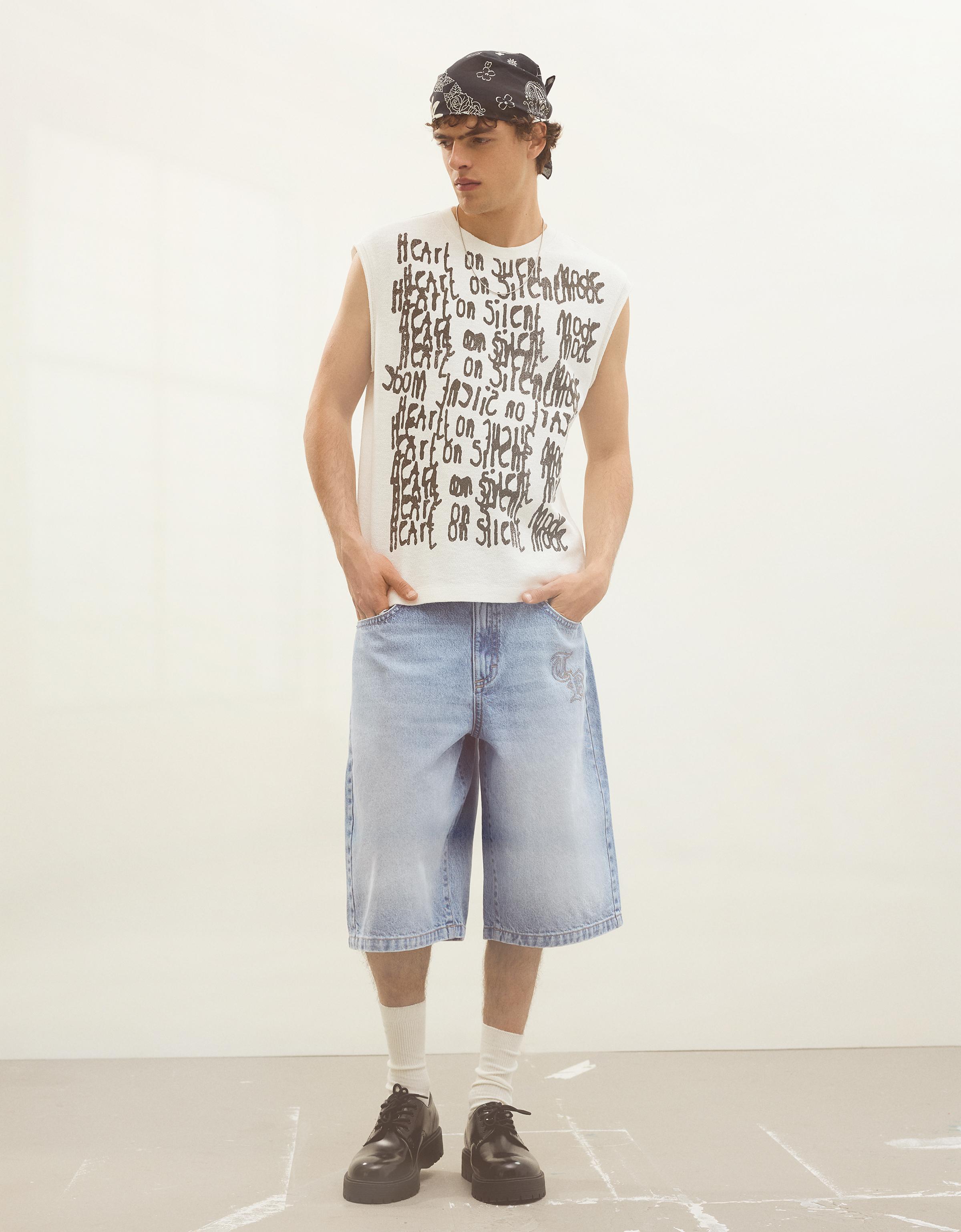 Baggy fit denim bermuda - Görsel 15