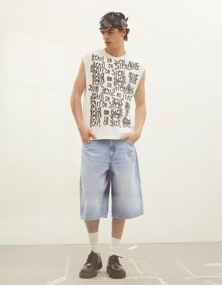 Baggy fit denim bermuda