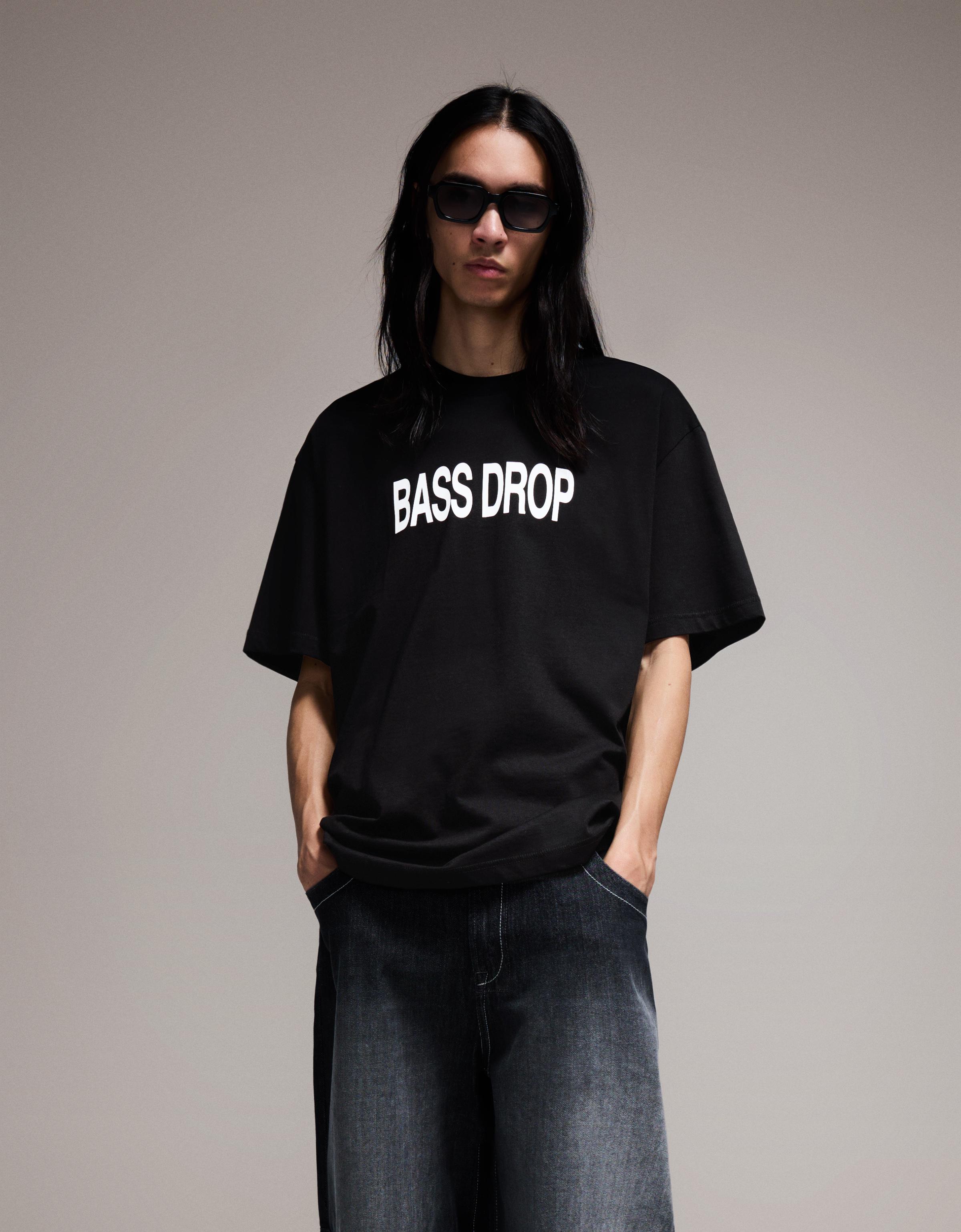 Bershka Kısa Kollu Baskılı T-Shirt Erkek S Siyah