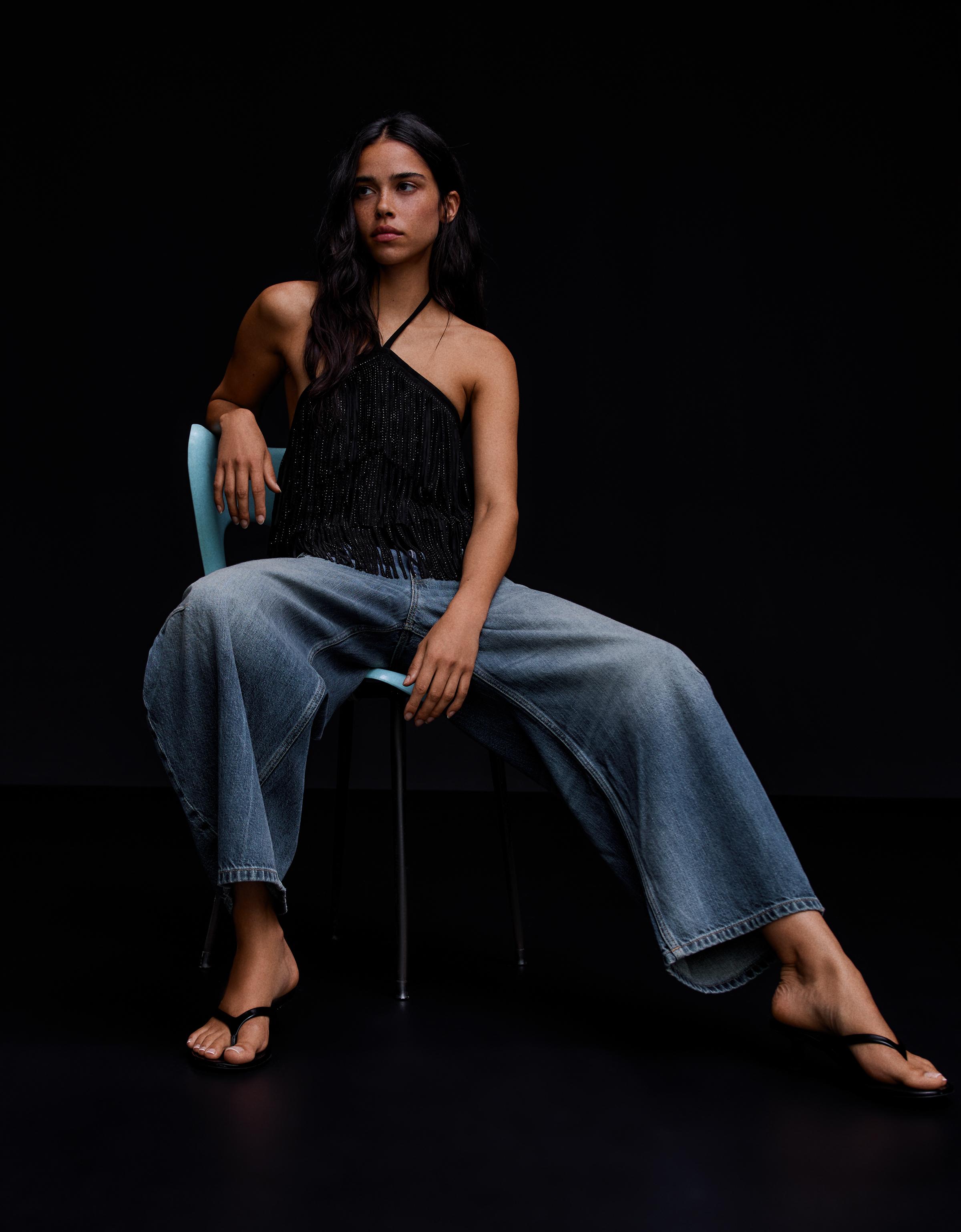 Cropped barrel-leg jeans — Light blue