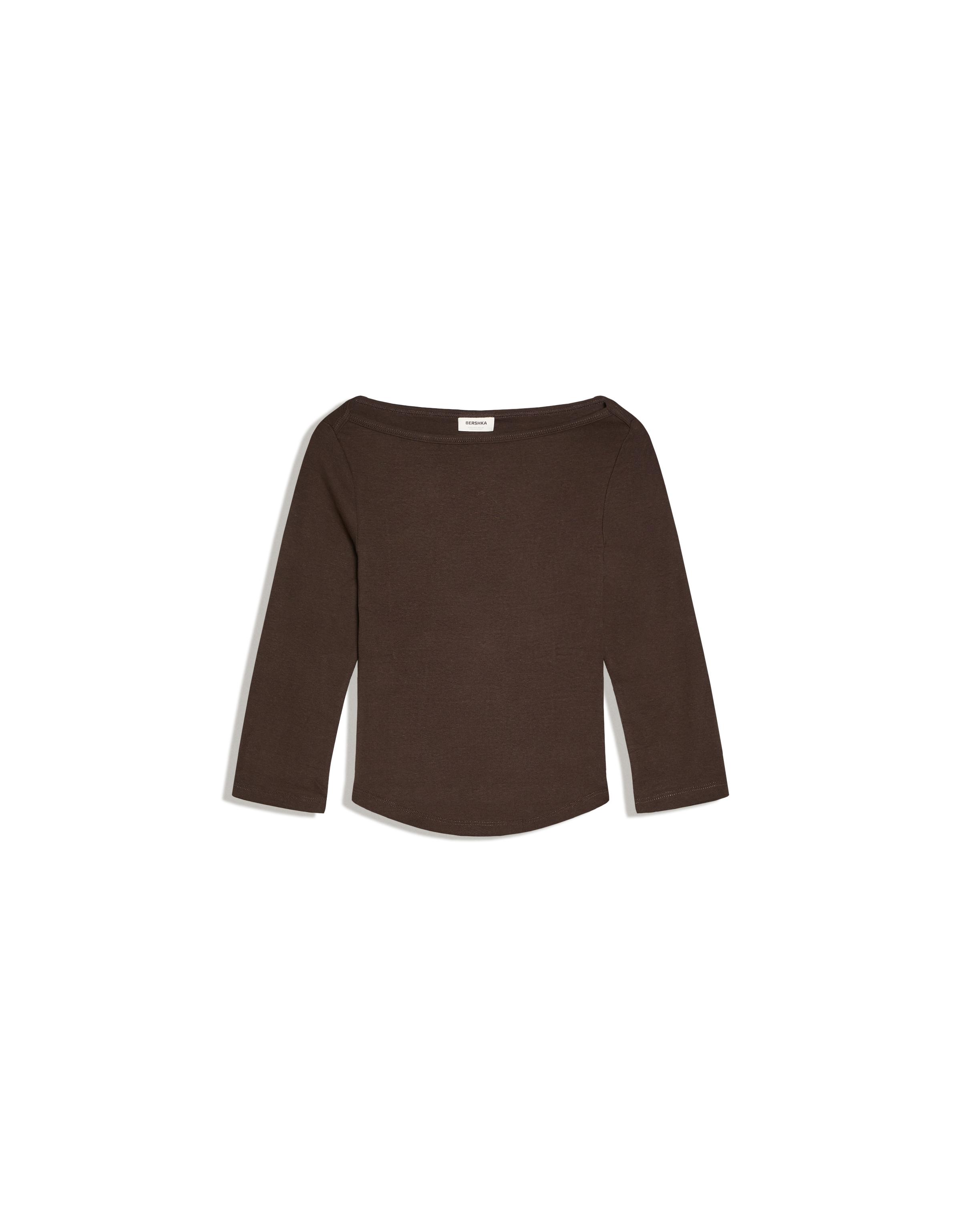 Boat neck long-sleeve T-shirt — Brown