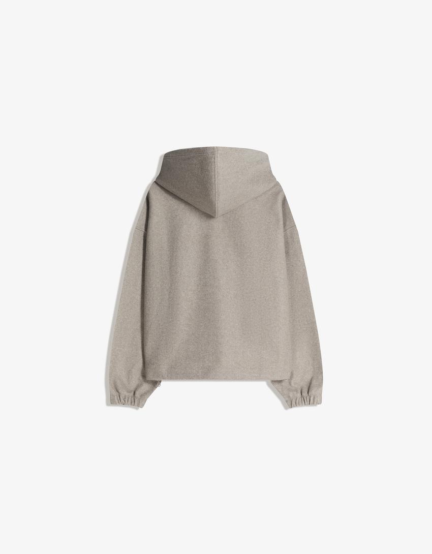 Sweatshirt fecho de correr capuz efeito lã-Verde