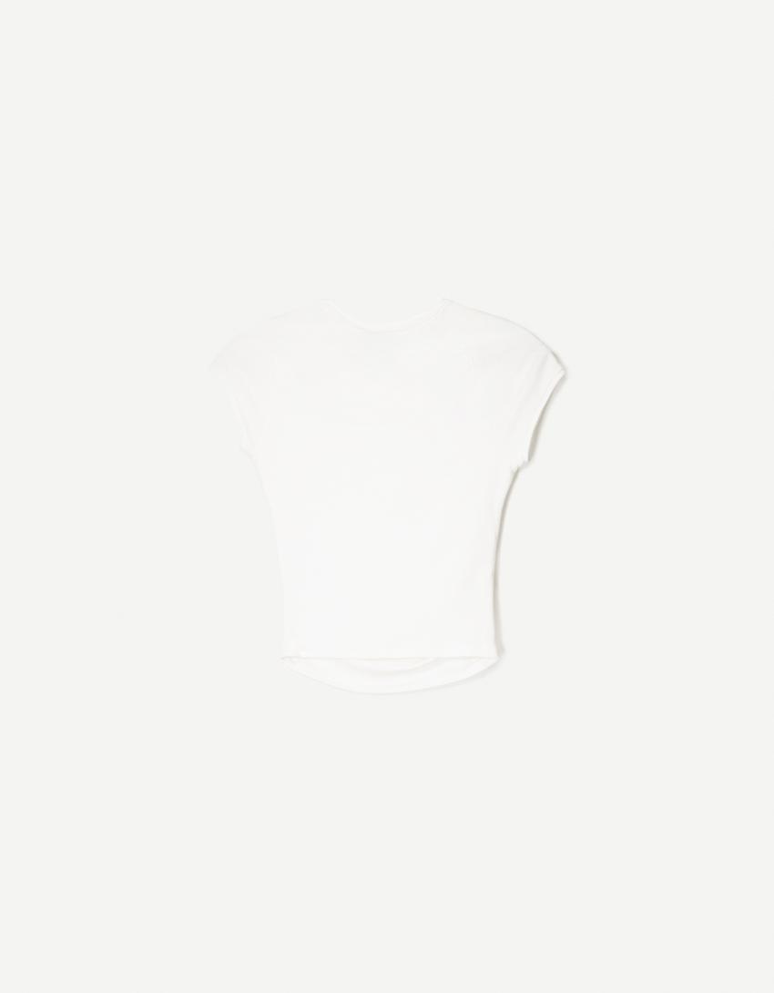 Short sleeve T-shirt with side gathering-Off white-2
