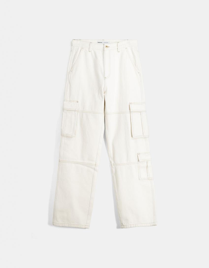 Jeans cargo baggy-Branco-4