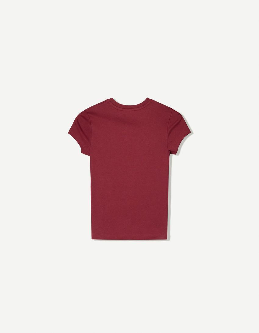 Kortärmad t-shirt med rund krage-Fuchsia-2