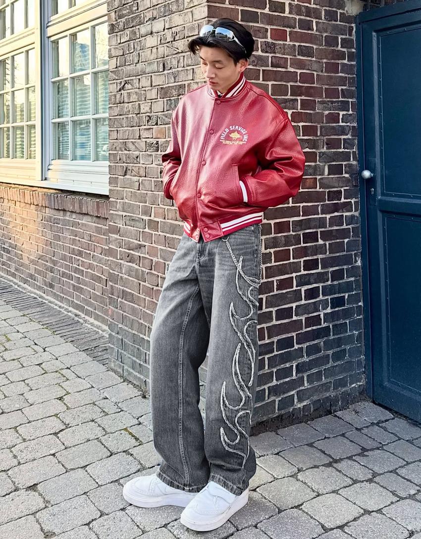 Baggy jeans with patch-Dark blue