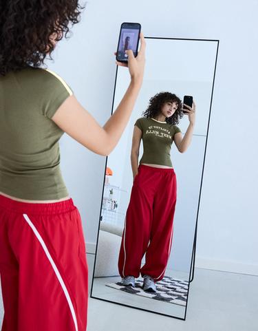 Short sleeve contrast print T-shirt — Khaki 4