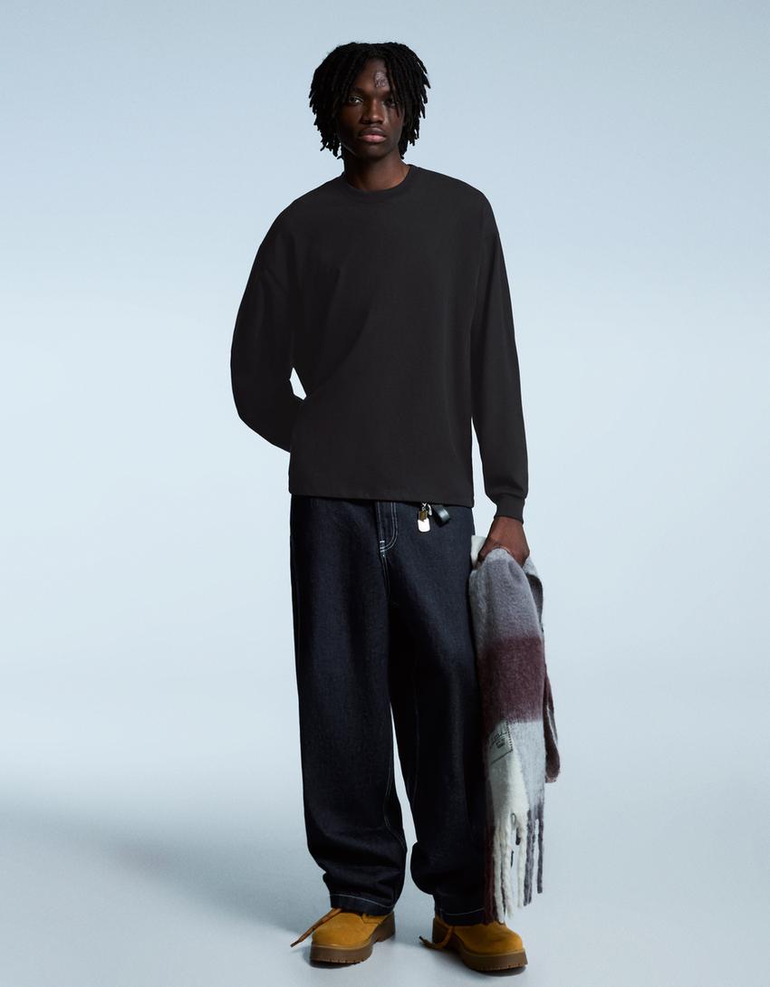 Maglietta a maniche lunghe Boxy fit-Nero