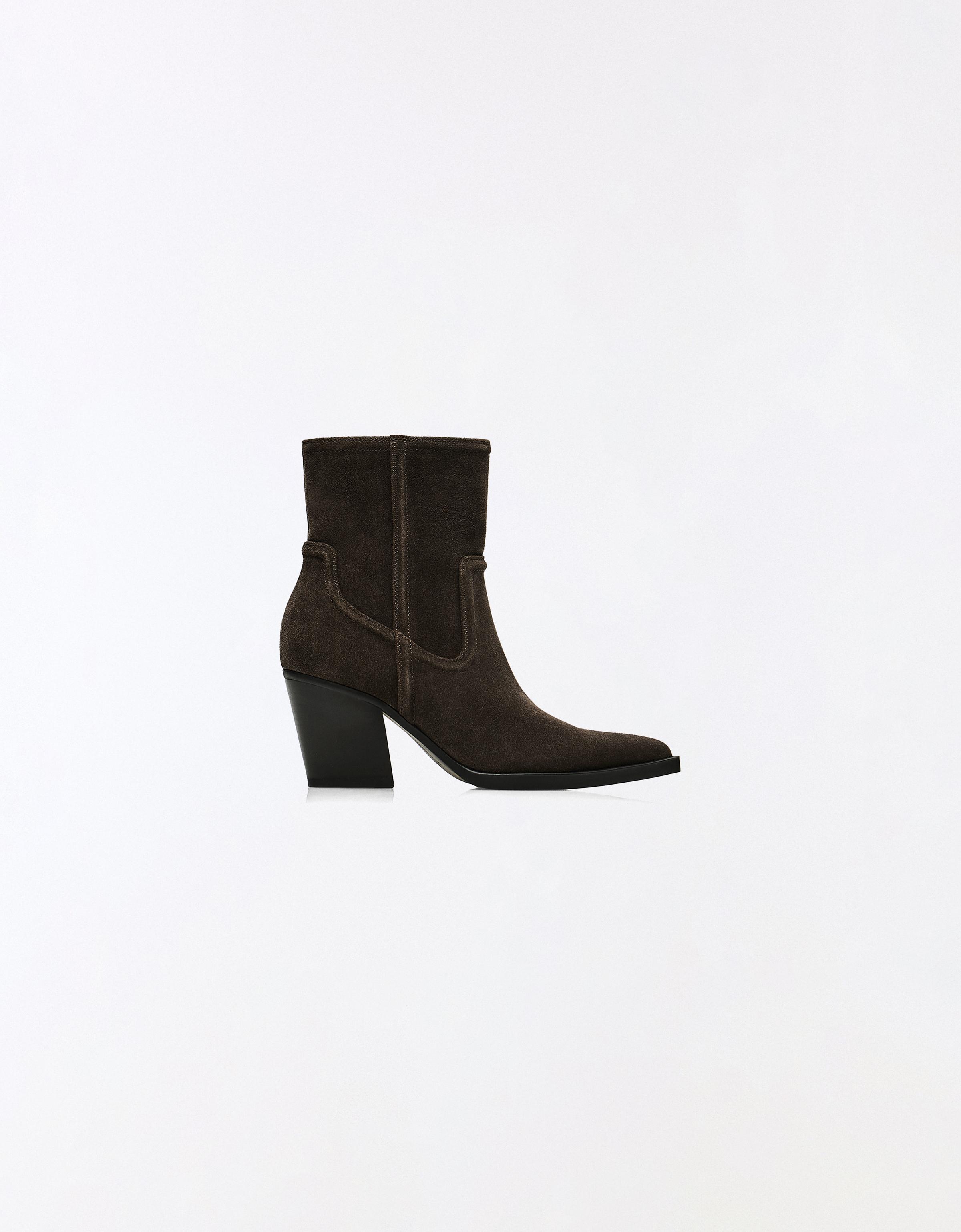 Leather cowboy heel ankle boots — TAUPE