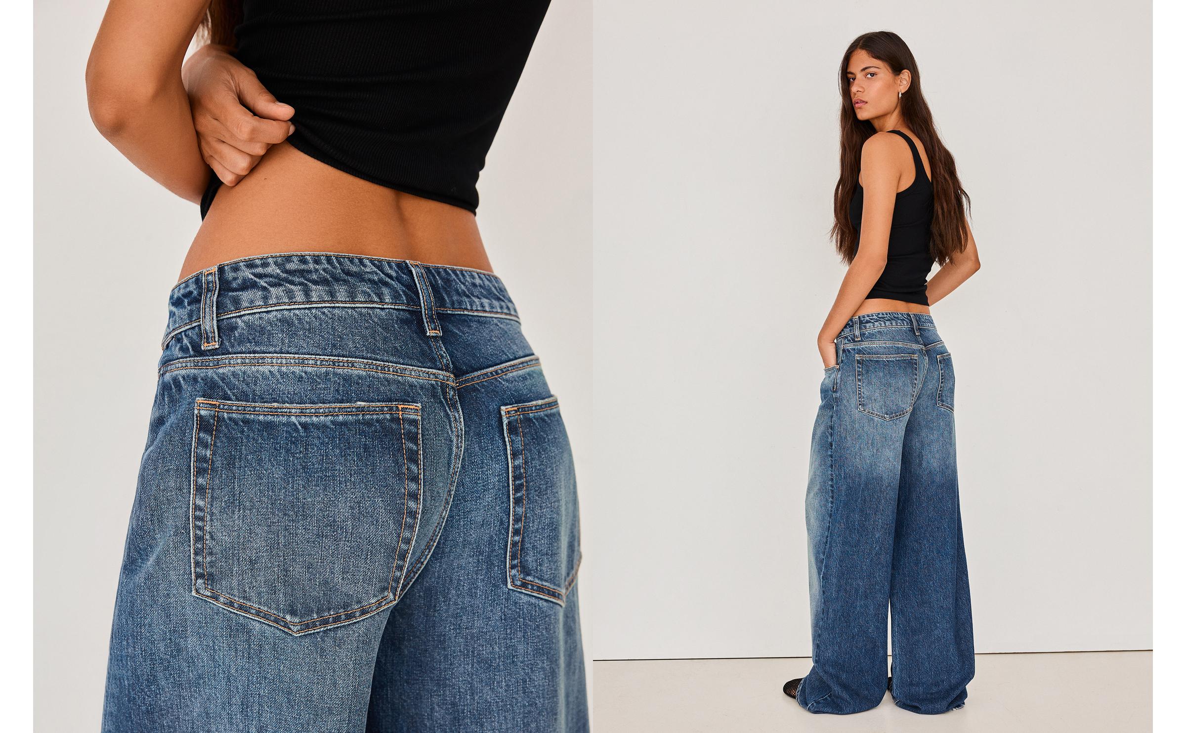 Vintage wash wide-leg high-waist jeans — Blue