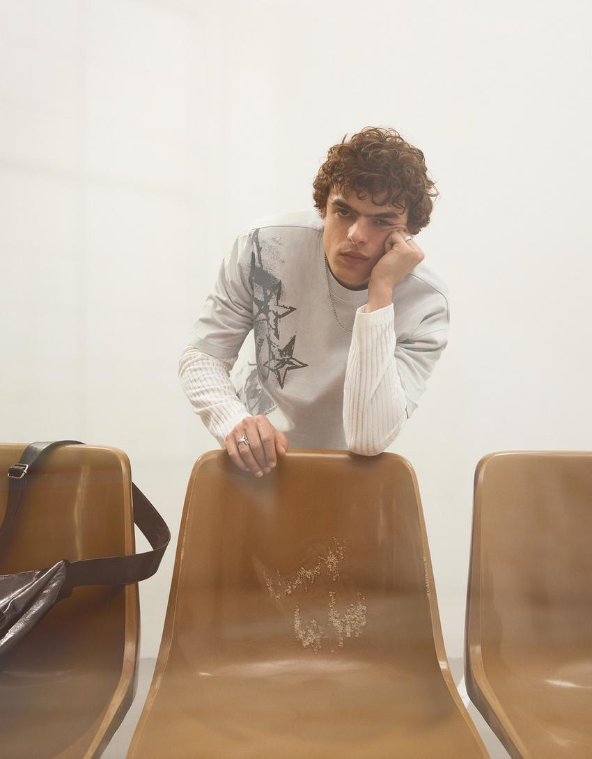 Tričko boxy fit s potiskem-Kamenná