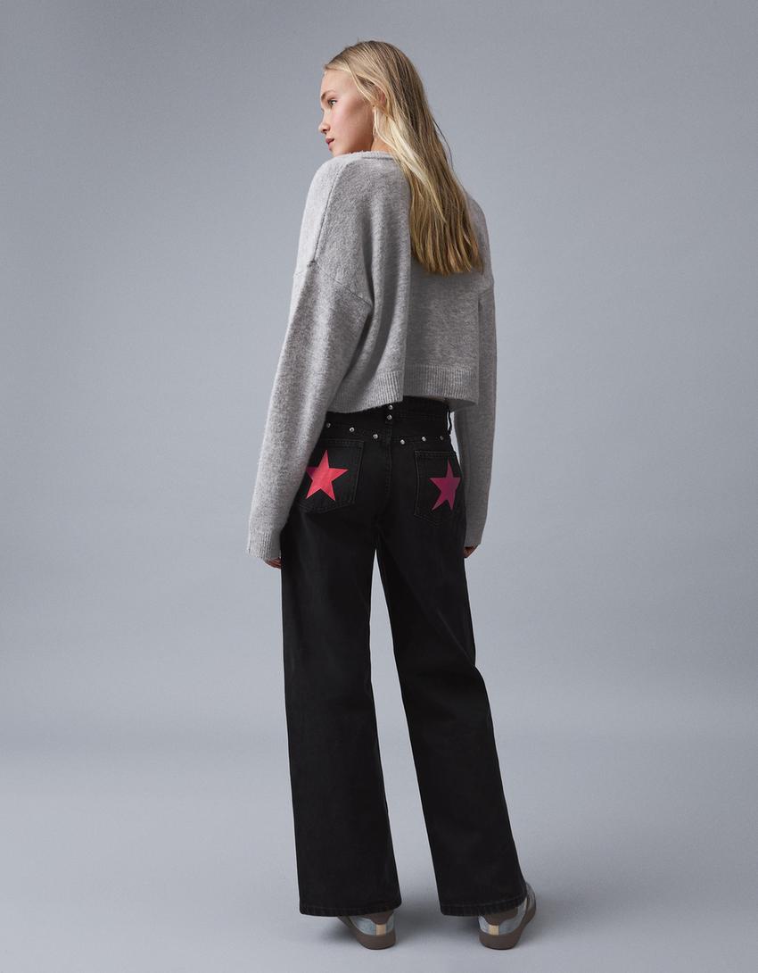 Jeans baggy tachas estrellas-Negro
